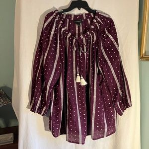 Perfect for the Holidays! Burgundy and cream lace striped top